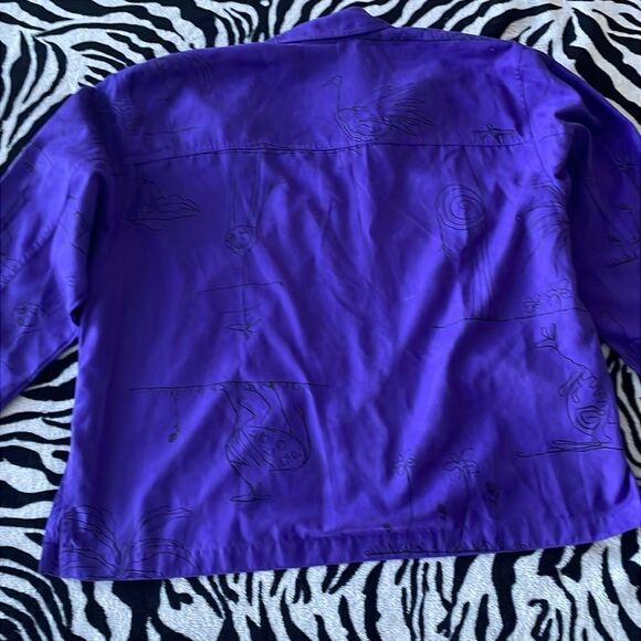Chicos purple vintage animal print drawing button down collared shirts blouse - Picture 7 of 13